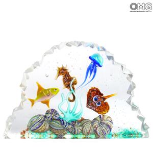 4811 ORIGINALMURANOGLASS Скульптура Аквариум с тропическими рыбками - муранское стекло OMG 22 см