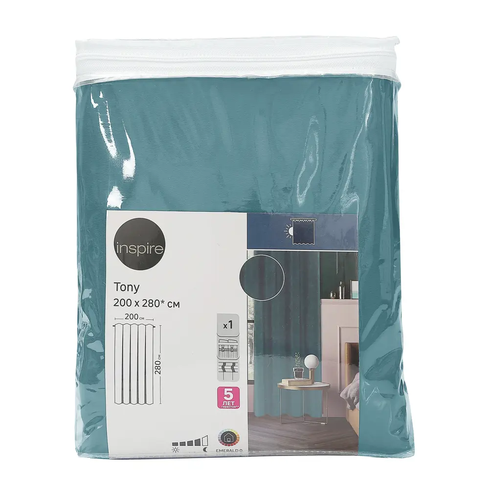 INSPIRE Штора Tony Emerald 0 бирюзовая блэкаут 200x280 см 84757010 STLM-1441094 - Вид №6