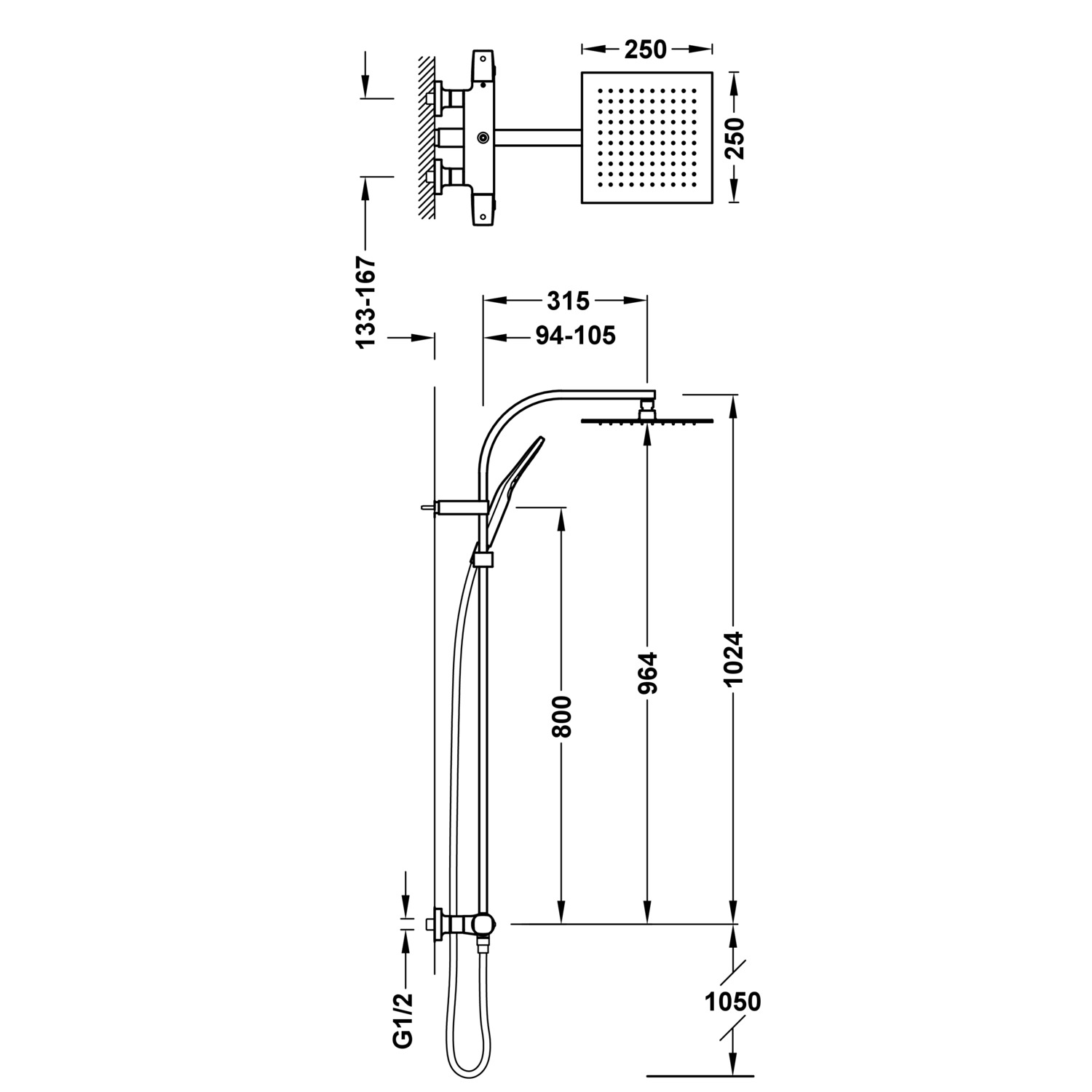 НАСТЕННЫЙ 2-полосный настенный термостатический смеситель для душа-19039311 TRES Thermostatic - Вид №1