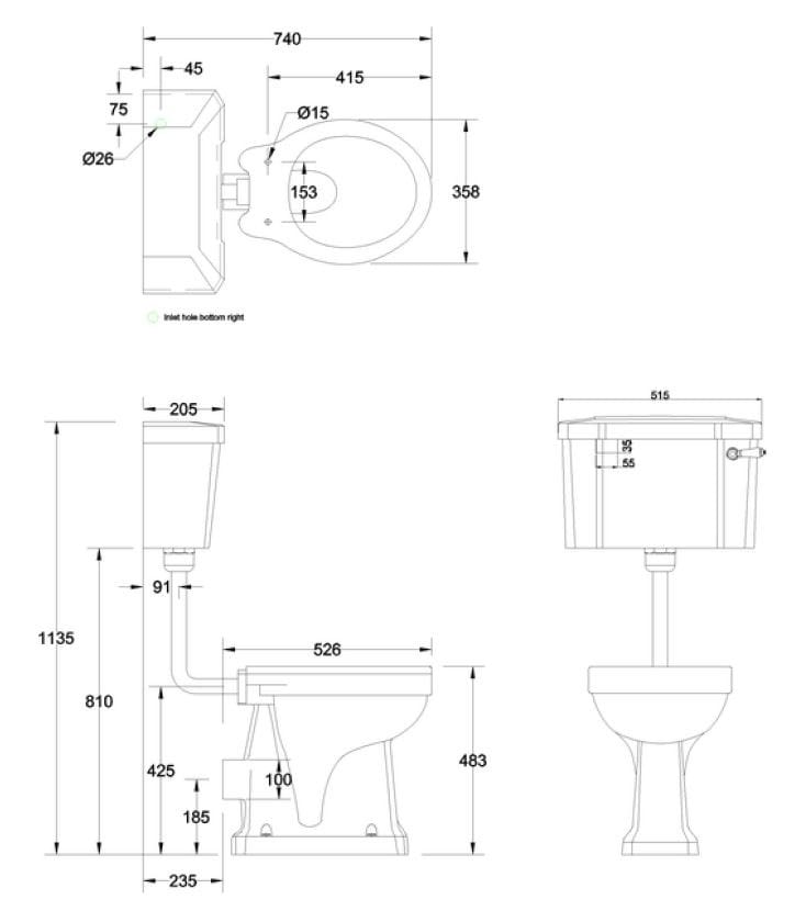 Туалет в оконном шкафу с напольной внешней кассетой Burlington TRAP ARCH-00001316 - Вид №1