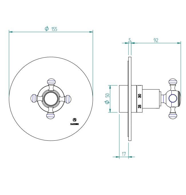Смеситель для душа с 3 отверстиями Zazzeri ARCH-00016528 - Вид №1