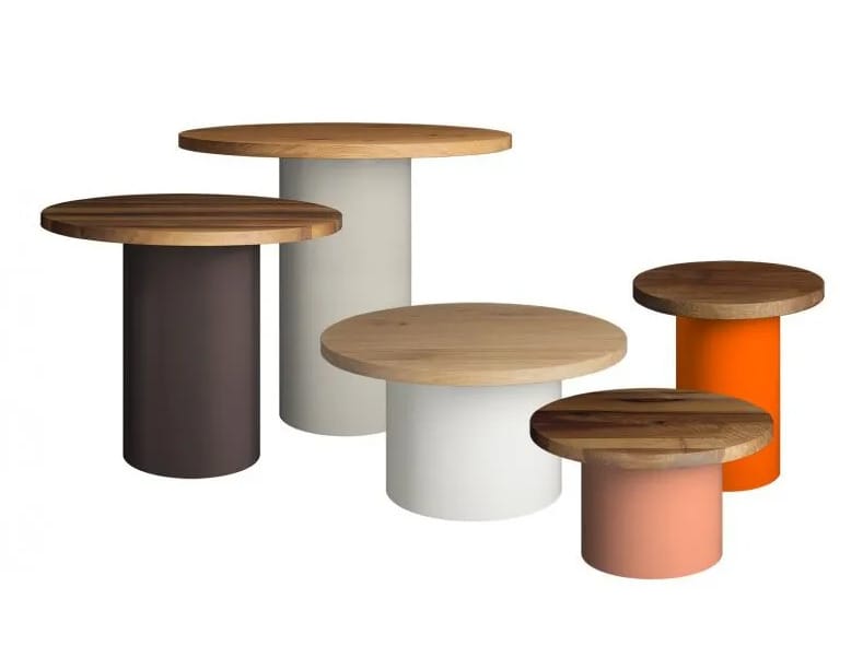 Круглый металлический журнальный столик с твердой деревянной столешницей e15 ENOKI ARCH-00050102