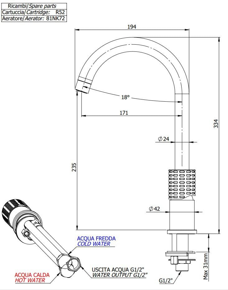 Однорычажный смеситель для раковины Remer Rubinetterie Celebrity ARCH-00134913 - Вид №2