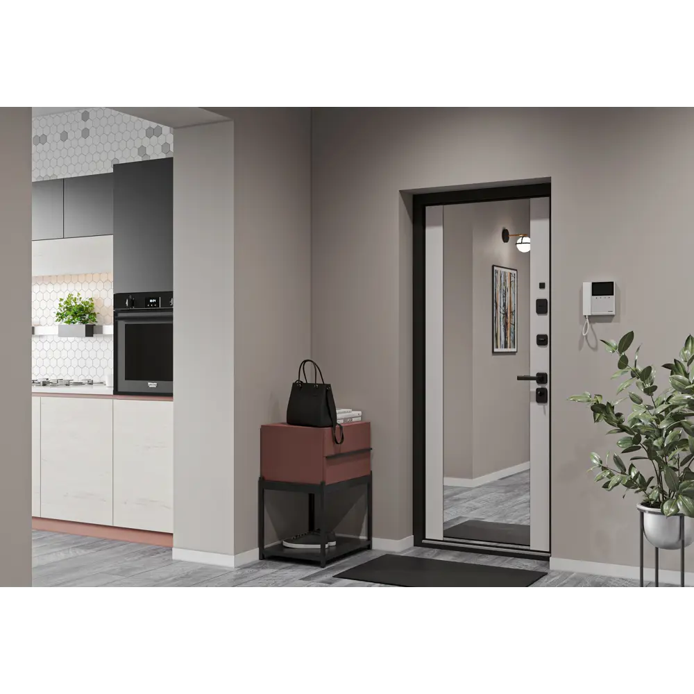 Дверь входная металлическая Браун Скай 95x205 см правая шелк белый с зеркалом TOREX STLM-2129822 - Вид №17