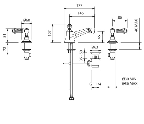 Смеситель для биде с 3 отверстиями для пола с поворотным горлышком Park Avenue Beatrice ARCH-00021784 - Вид №1