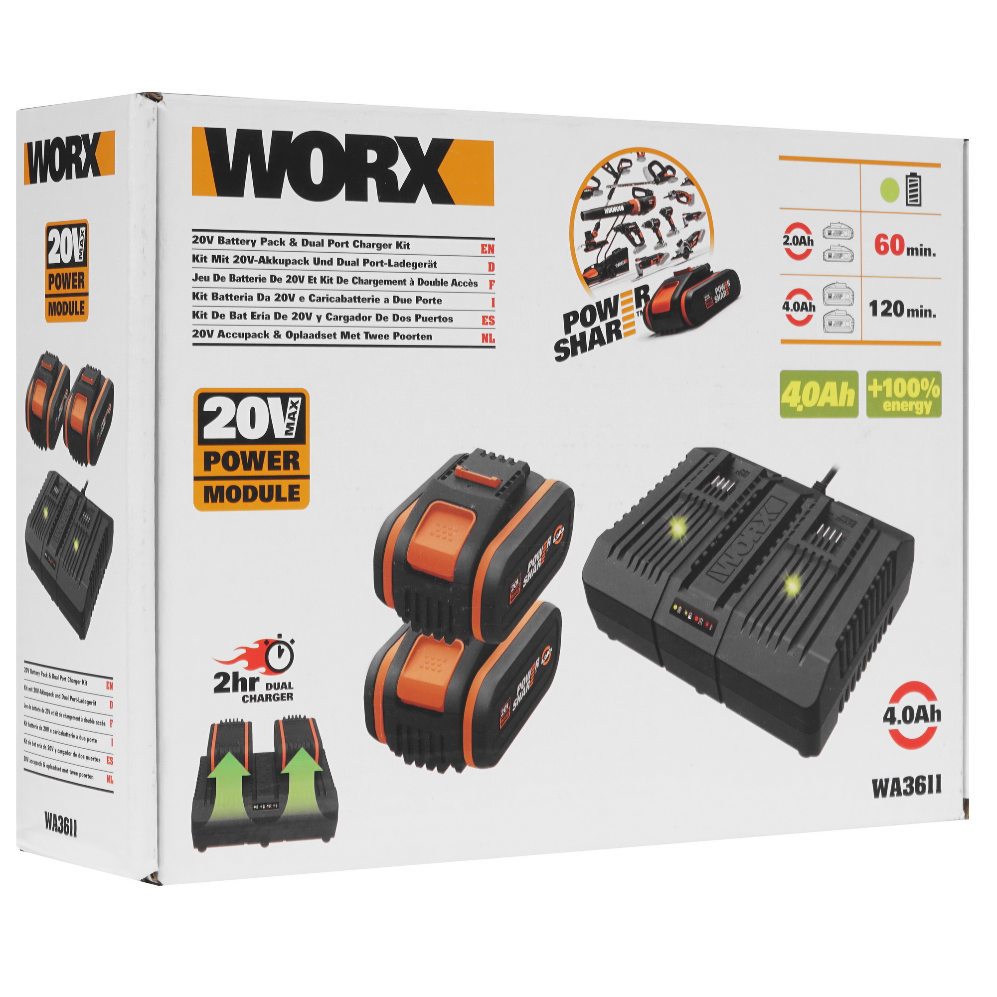 Набор аккумуляторов с зарядным устройством Worx WA3611 PowerShare 20V 8143101 STDN-0005625 - Вид №10