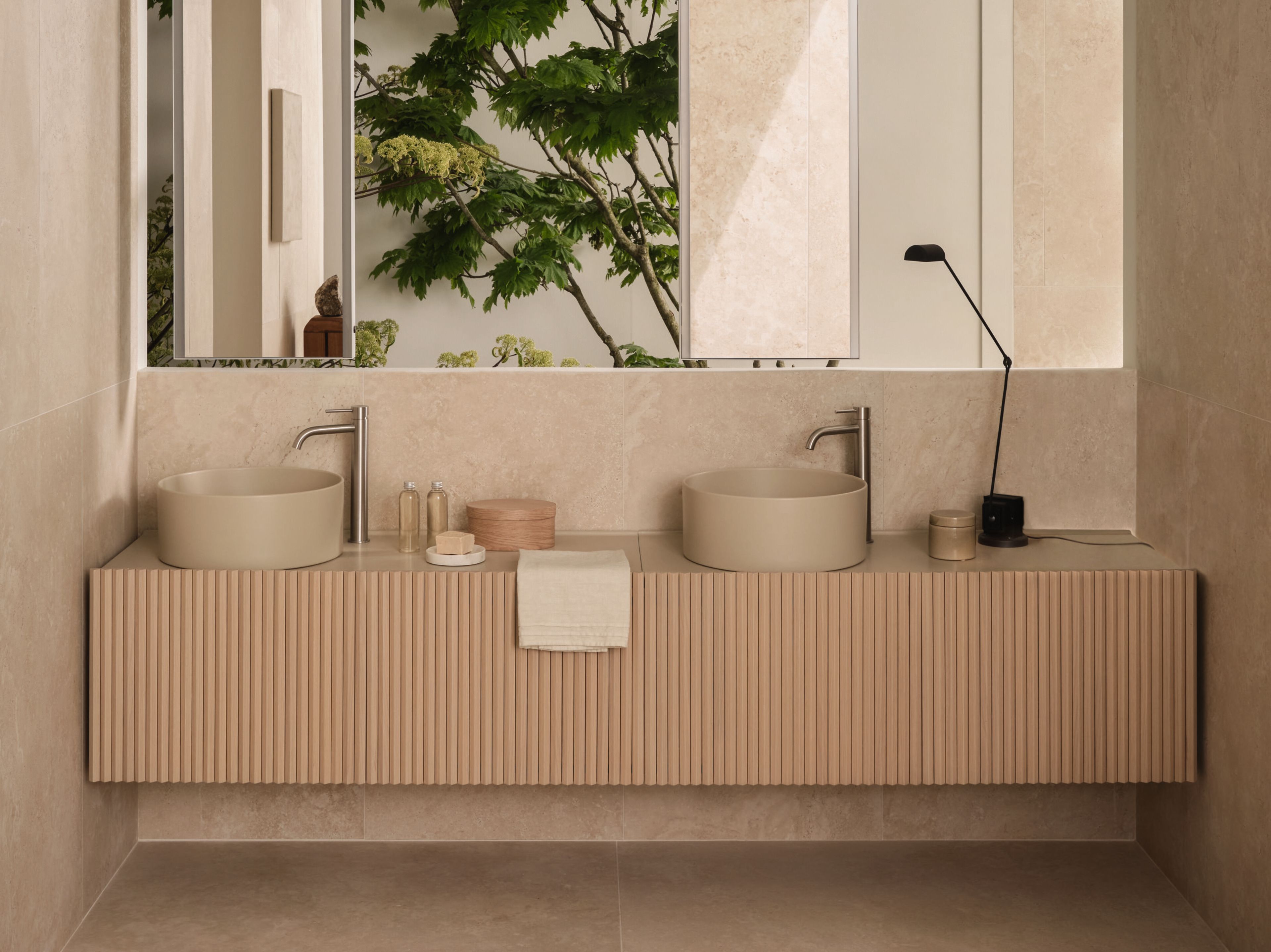 Деревянный подвесной умывальник с керамической столешницей Ceramica Cielo DELFO ARCH-00041855