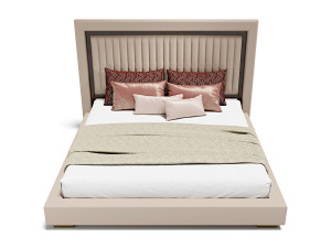 Кожаная двуспальная кровать с мягким изголовьем