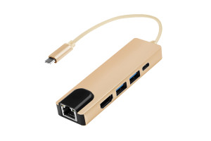 17588916 Хаб USB Type-C 3.1 - 2хUSB А 3.0/HDMI/USB Type-C зарядка/RJ45, 0,15 м, штекер/гнездо, 31008 Atom Evolution