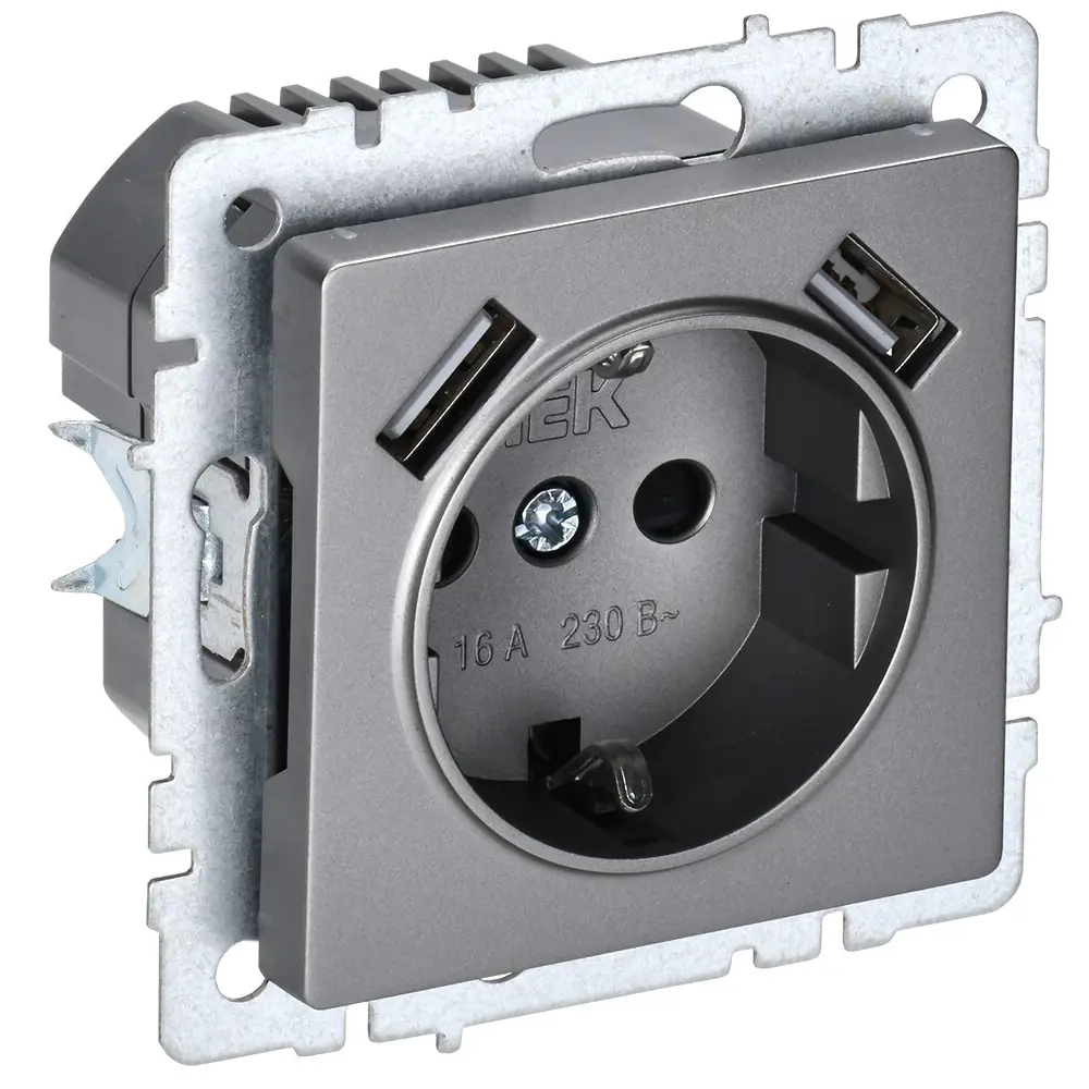 Розетка USB встраиваемая IEK Brite с заземлением, цвет сталь 87761605 STLM-1543470