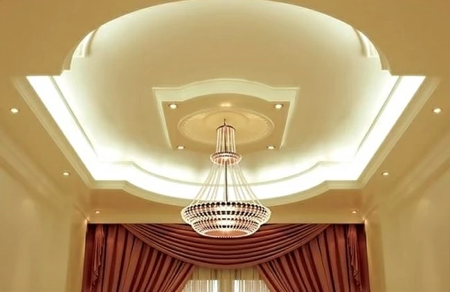 Дизайн потолка в зале из гипсокартона (59 фото)