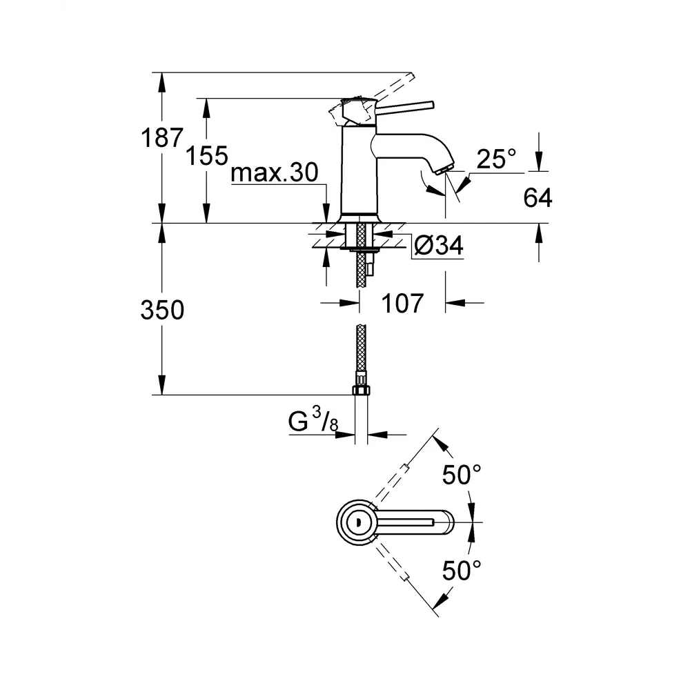 Смеситель для раковины Grohe BauClassic 23162000 однорычажный цвет хром Bau Classic STLM-2070333 - Вид №4