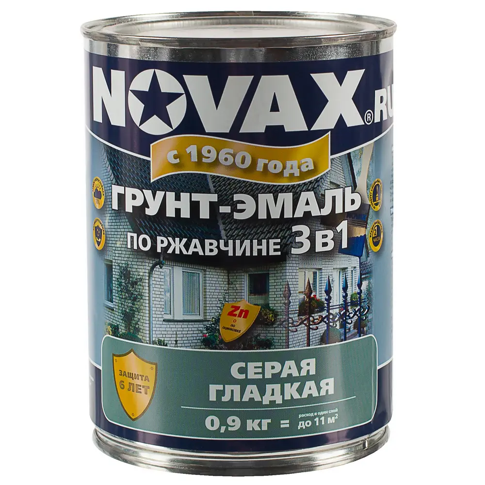 Эмаль-грунт по ржавчине Novax 3в1 цвет серый 0.9 кг STLM-2086718 - Вид №1