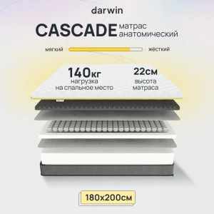 91161733 Матрас Darwin Cascade 180x200 см независимый пружинный блок, двуспальный, жесткий 91161733 Матрас Darwin Cascade 180x200 см независимый пружинный блок, двуспальный, жесткий