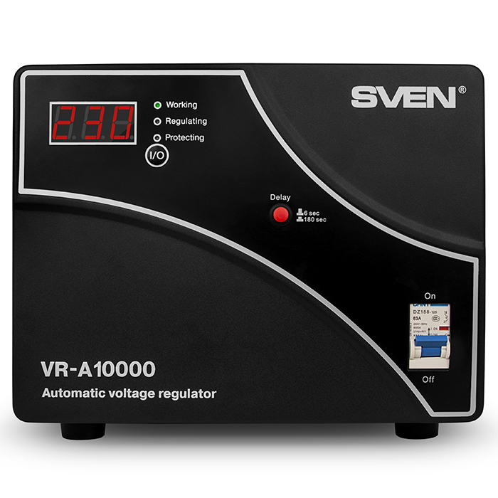 SV-014902 Stabilizer vr-a10000, relay, 10000va, 6000w, 140-275v, output terminals, black, 424 ? 247 ? 285mm, 17.18kg. Sven Santreyd  - Вид №1