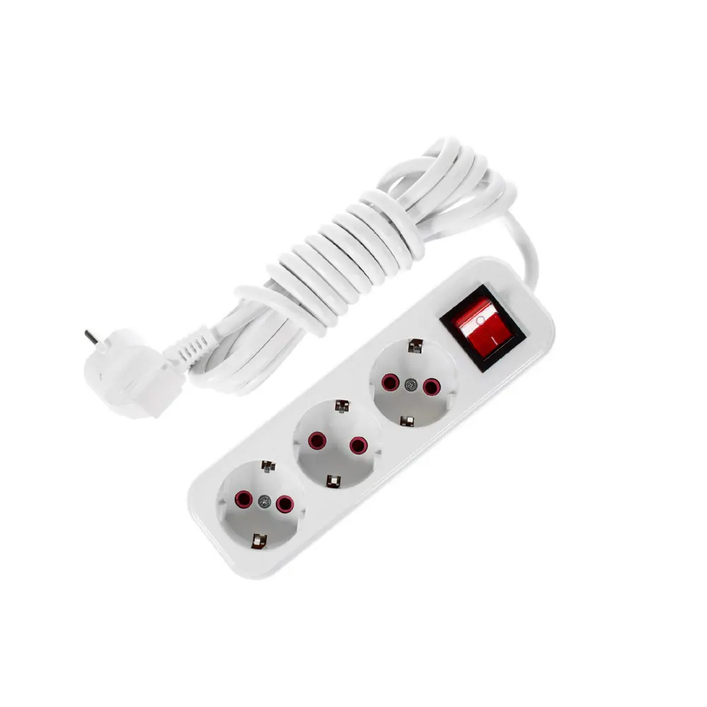 Удлинитель с заземлением Lezard 3 розетки 3 м цвет белый, выключатель STLM-2166262