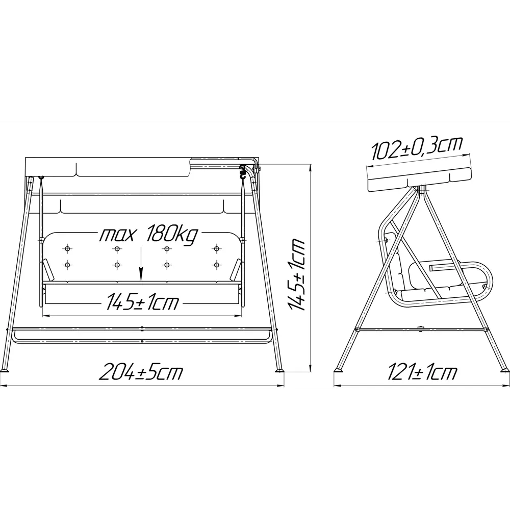 Качели садовые Бари 3-х местные (до 180 кг) серый/ желтый Santreyd STLM-2034891 - Вид №2