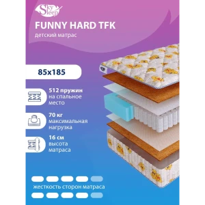 90855132 Матрас SkySleep FUNNY Hard TFK 85x185 см независимый пружинный блок, односпальный, ортопедический, жесткий, кокосовый STLM-1469908
