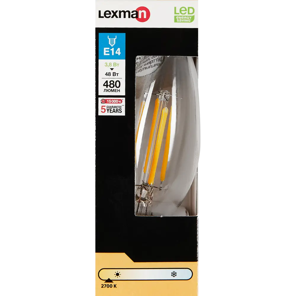 LEXMAN Светодиодная лампа E14 свеча прозрачная 4Вт теплый свет 82991621 STLM-0905308 - Вид №3