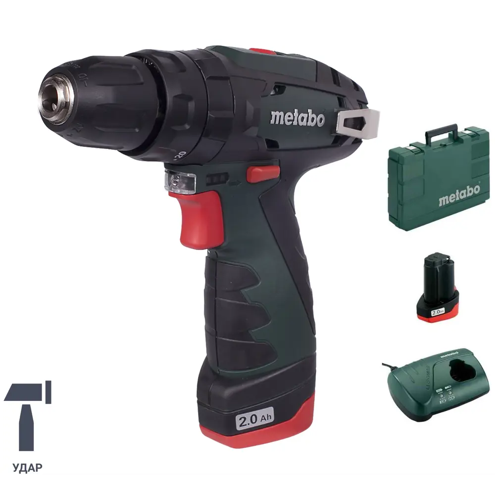 Дрель-шуруповерт аккумуляторная ударная Metabo PowerMaxx SB 600385500, 12 В Li-ion 2x2 Ач STLM-2033695