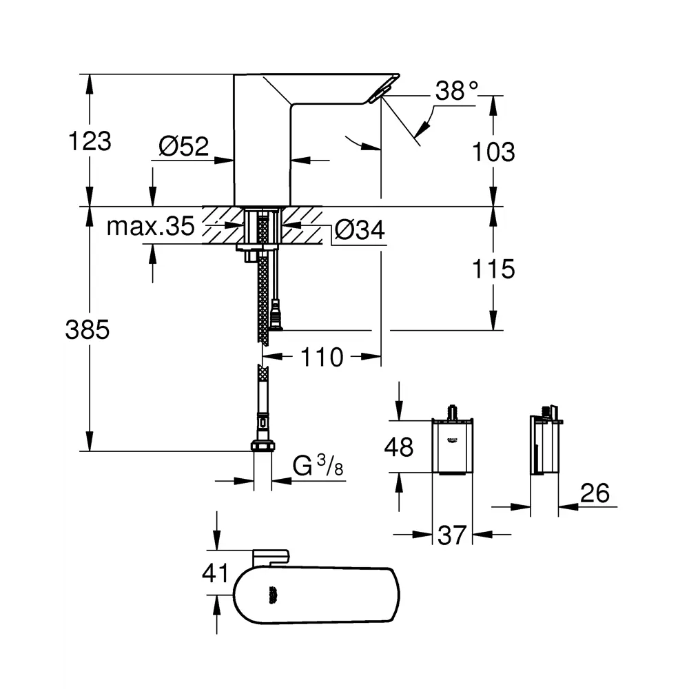 Смеситель для раковины Grohe Bau Cosmopolitan E 36451000 сенсорный цвет хром STLM-2058949 - Вид №13