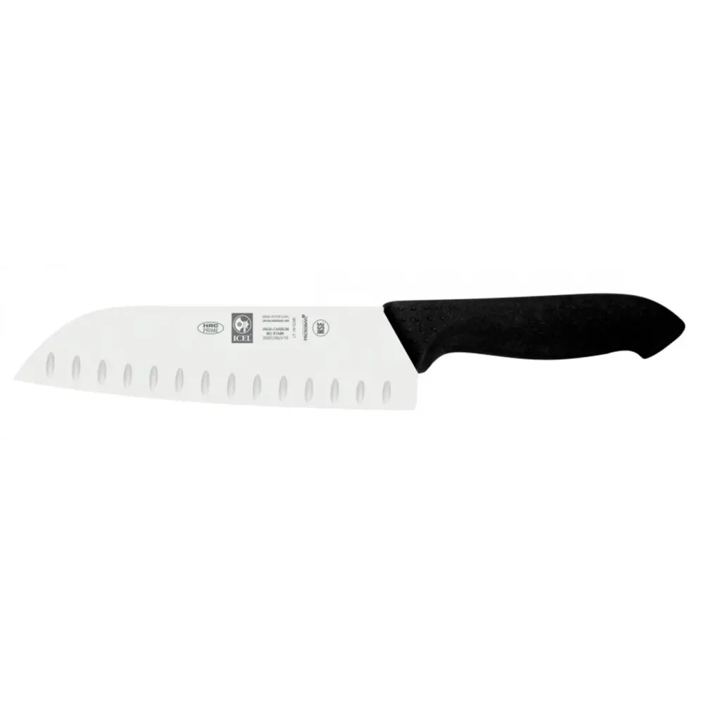 Нож японский ICEL Santoku 180/310 мм. с бороздками черный