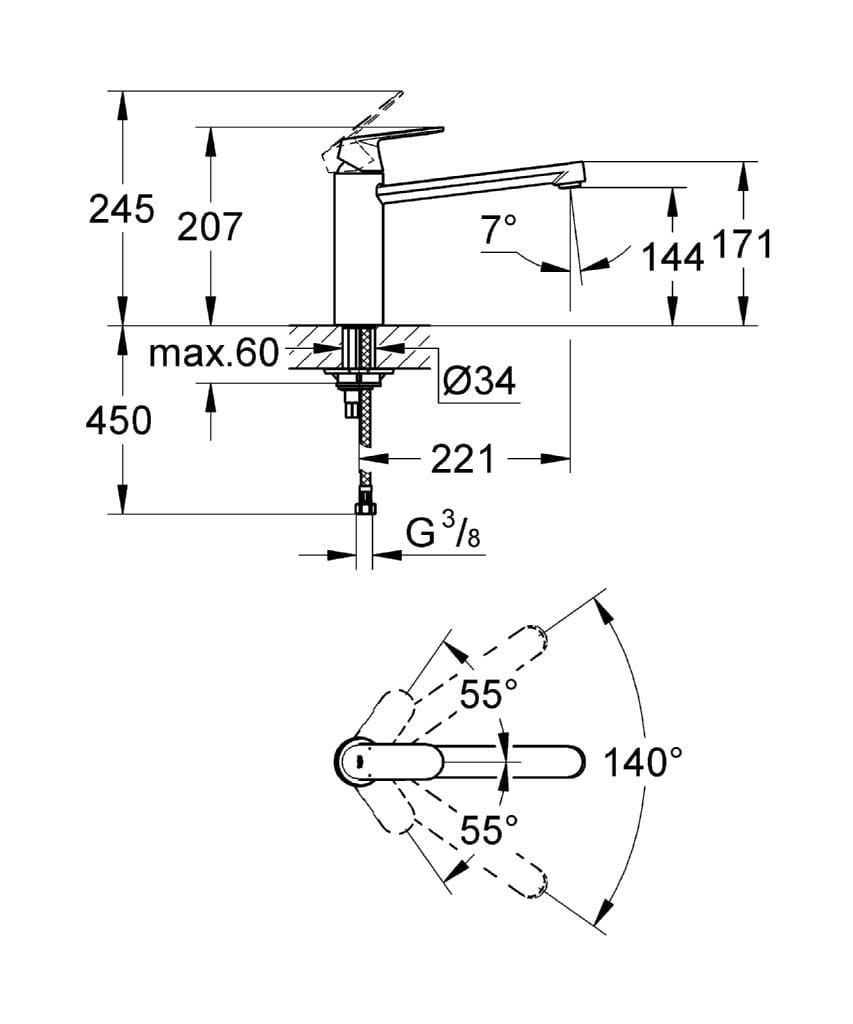 Смеситель для кухни с одним отверстием и поворотным изливом Grohe Eurosmart Cosmopolitan ARCH-00047014 - Вид №2