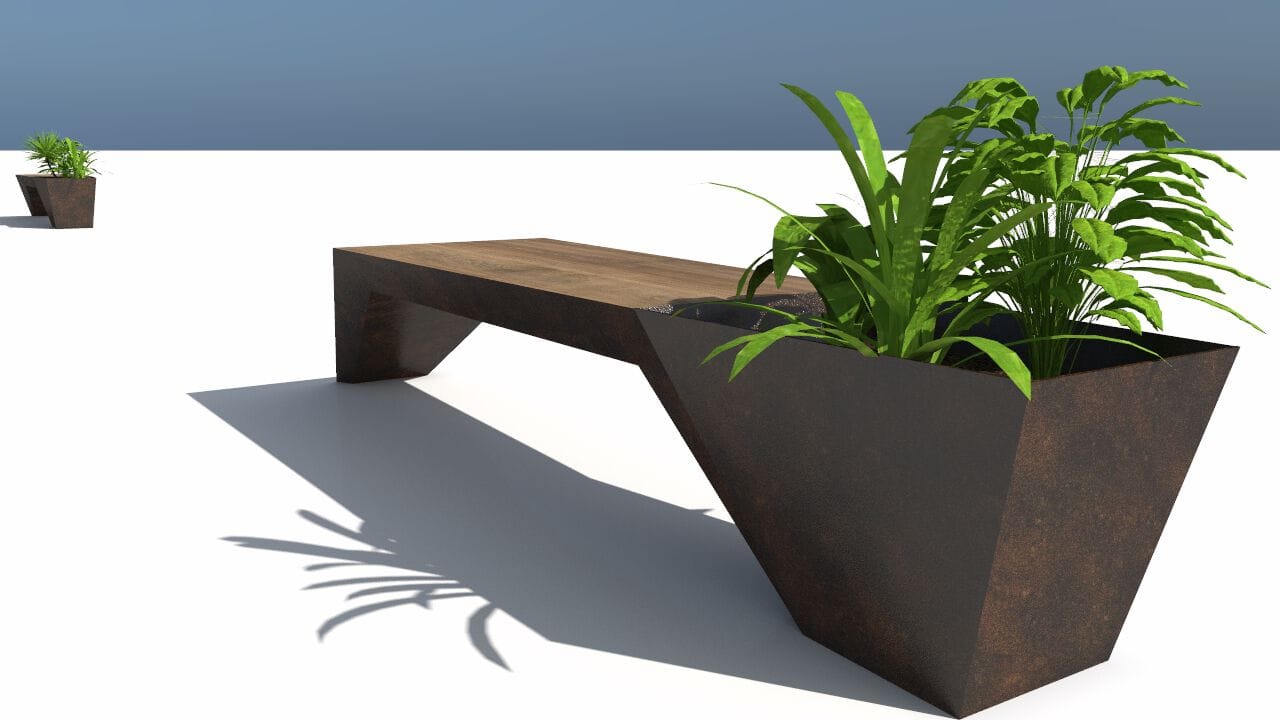 Скамейка из дерева и листового металла со встроенной плантатором без спинки CITYSì URBAN ARCH-00044158 - Вид №22