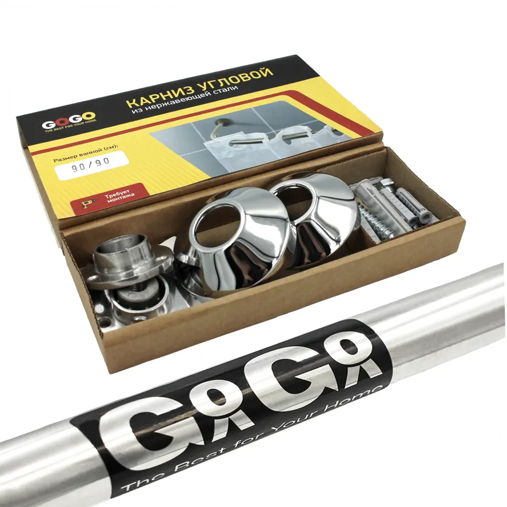 Карниз для ванной Go Go симметричный 90x90 см нержавеющая сталь цвет хром STLM-2078058 - Вид №5