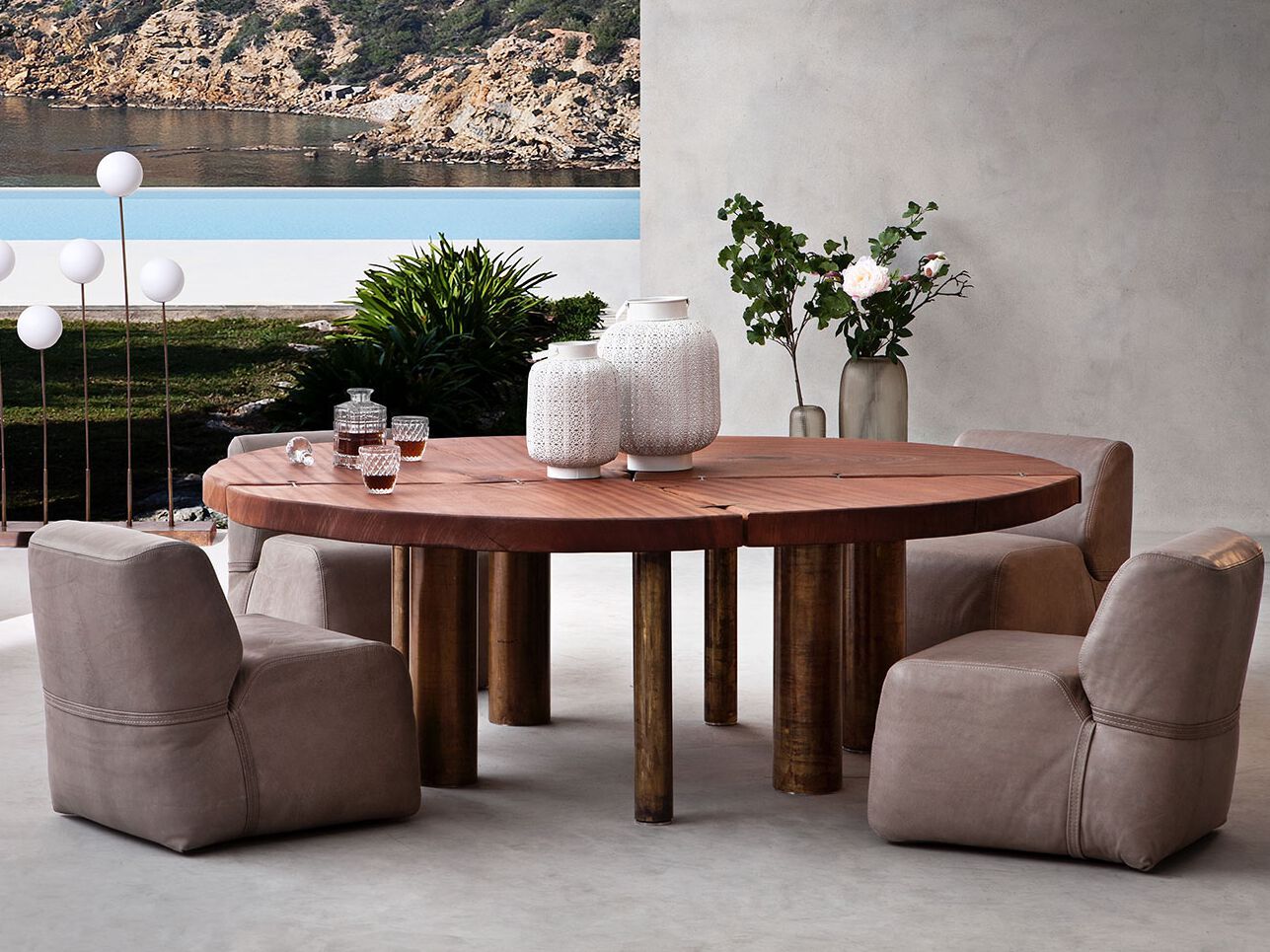 Круглый садовый стол из красного дерева Exteta 10th ARCH-00026692