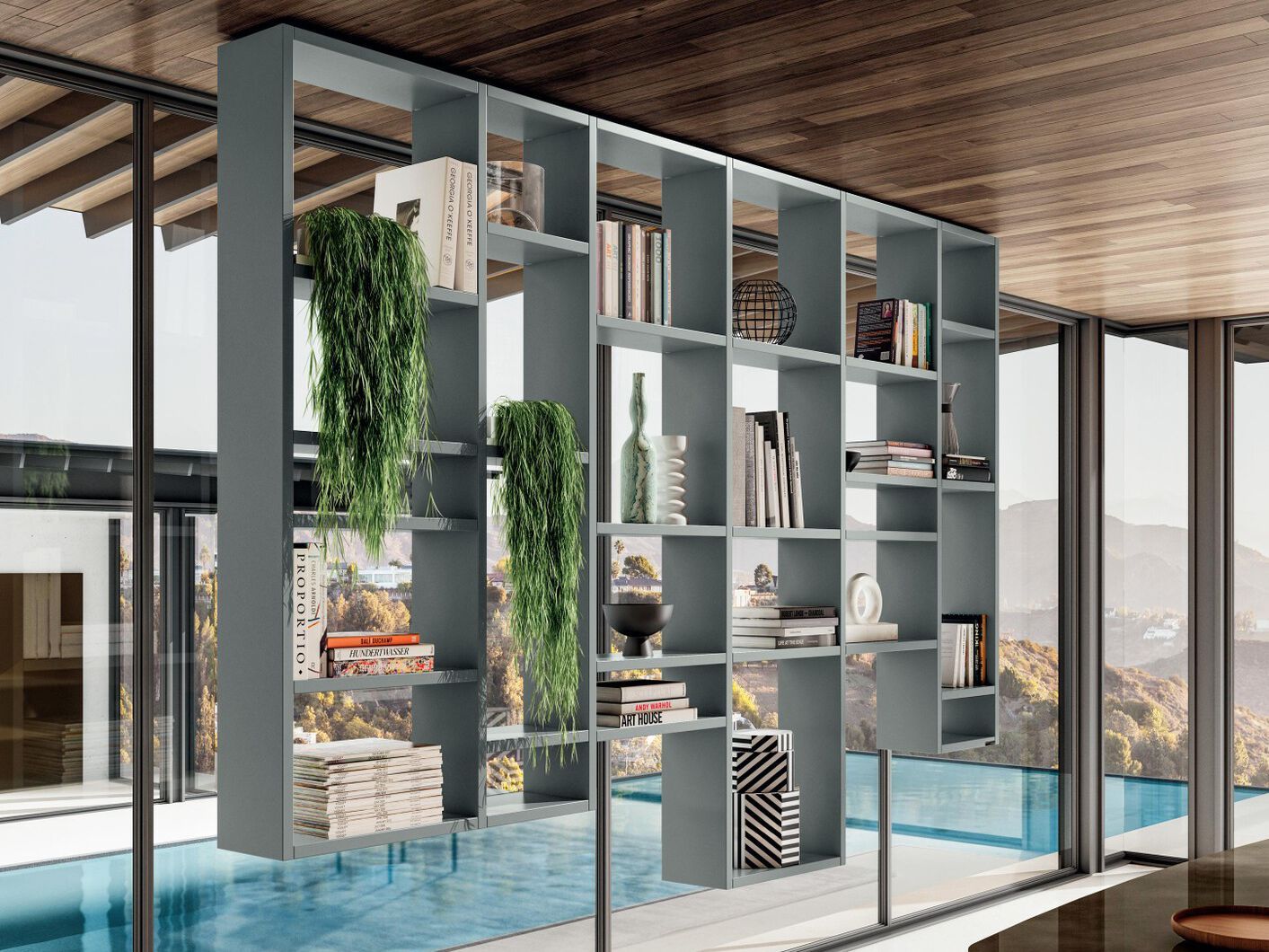 Деревянный потолочный подвесной книжный шкаф Lago 30MM WEIGHTLESS - 1246 ARCH-00110473 - Вид №1