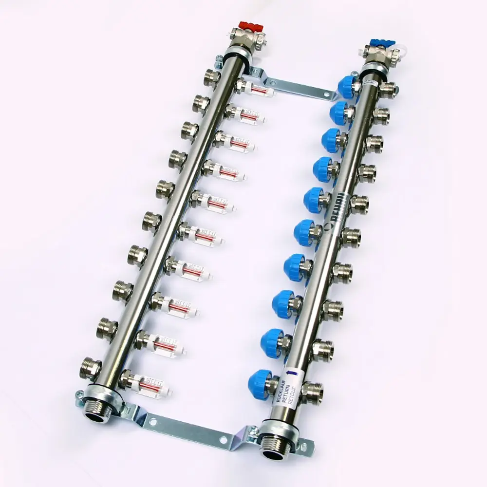 Коллекторная группа с расходомерами Rehau HKV-D 1"x3/4" 10 выходов нержавеющая сталь STLM-2166837 - Вид №1