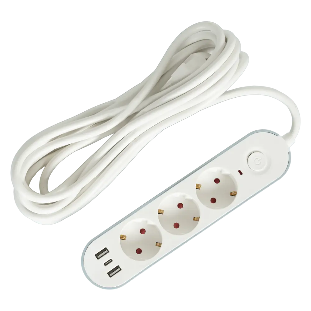 Удлинитель бытовой Skybeam 3 розетки + USB, 5 м, белый 89376454 STLM-1576018