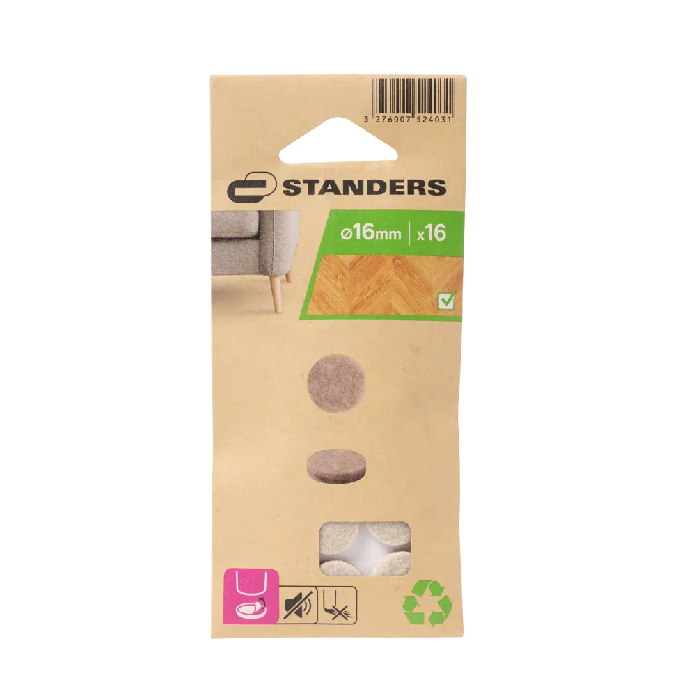 Накладки Standers 16 мм фетр круглые цвет бежевый 16 шт. 85066261 STLM-2159047  - Вид №3