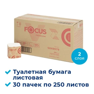 Туалетная бумага Focus Premium V-fold 5049979 листовая V-сложение 2 слоя 30 пачек по 250 листов