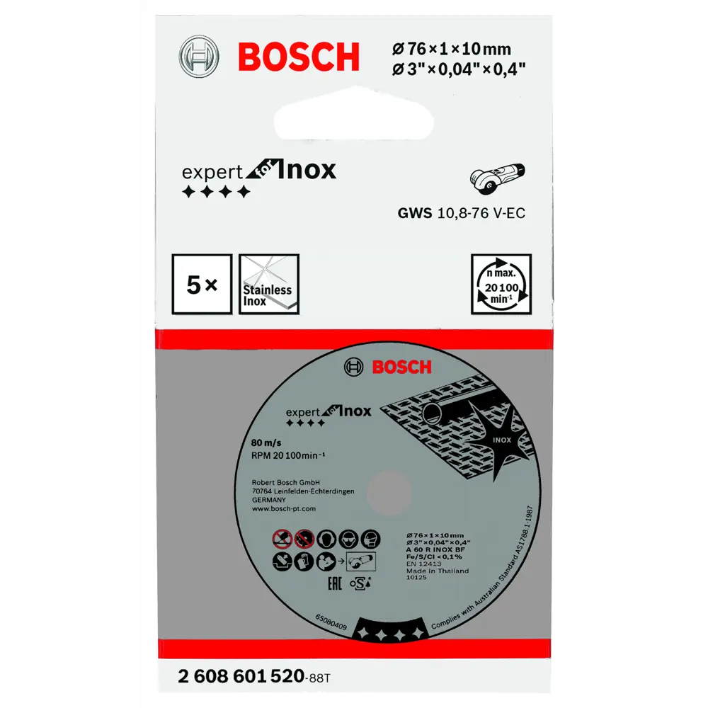 Диск отрезной по нержавеющей стали Bosch Professional Expert For Inox 2608601520 76x10x1 мм, 5 шт STLM-2196719 - Вид №2