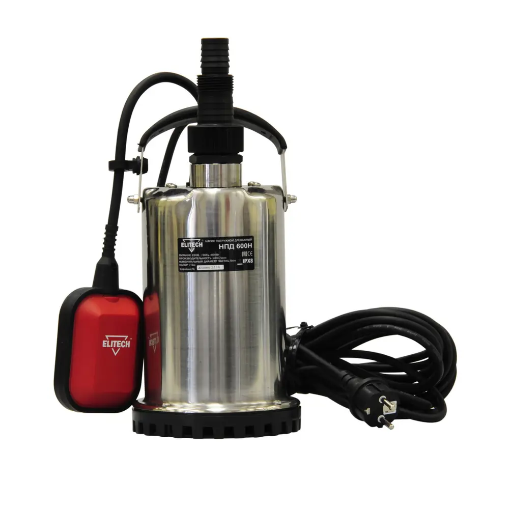 Насос погружной дренажный для чистой воды Elitech НПД 600Н, 8400 л/ч STLM-2096173