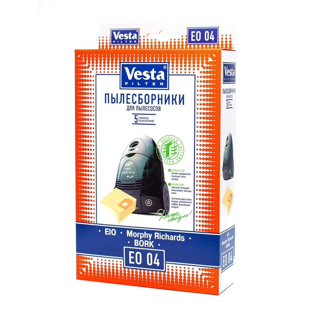 Мешки бумажные для пылесоса Vesta Filter EO04, 4 л, 5 шт