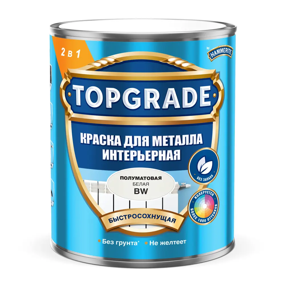 Краска 2 в 1 для металла Topgrade полуматовая белая база BW 0.9л STLM-2128891