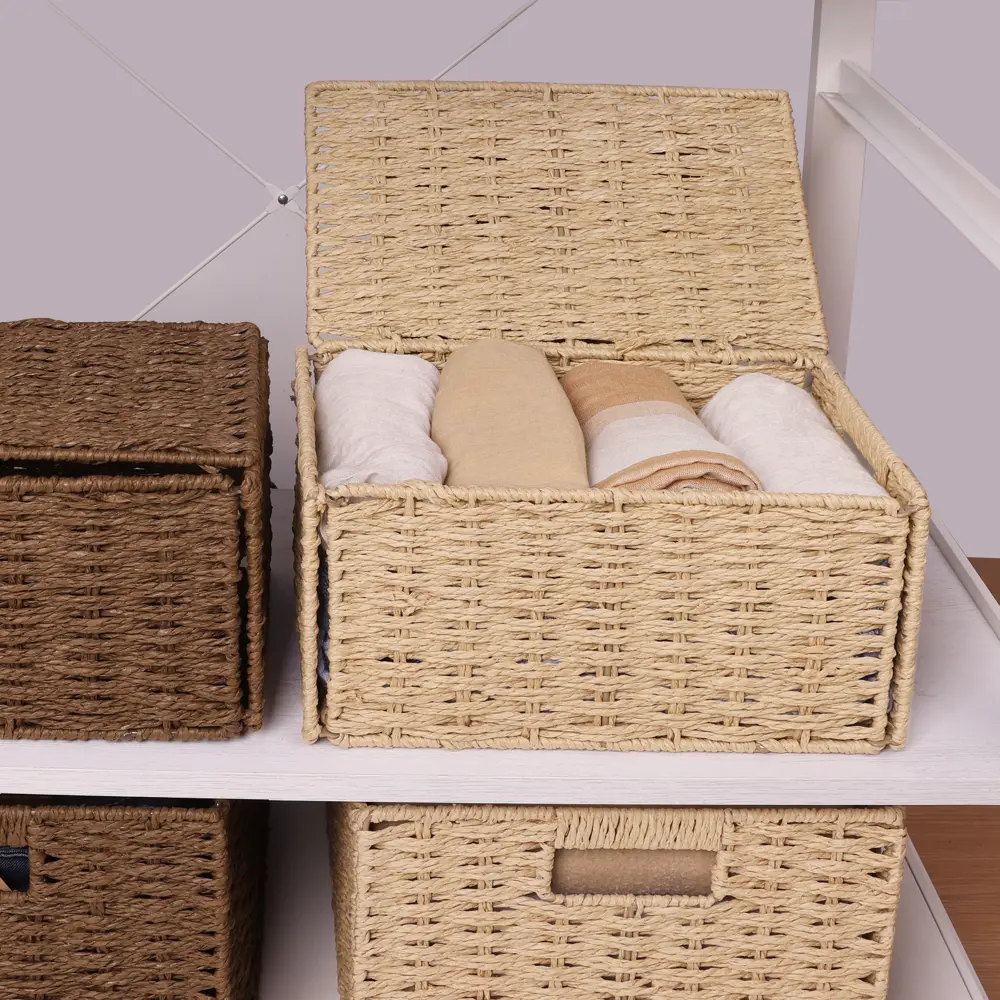 Корзина с крышкой Konsensa 31x23x15 см бумага цвет бежевый STLM-2064768 - Вид №4