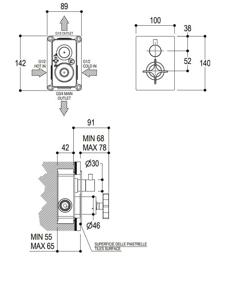 Однорычажный настенный смеситель для ванны Ritmonio Diametro35 Cross ARCH-00037064 - Вид №2