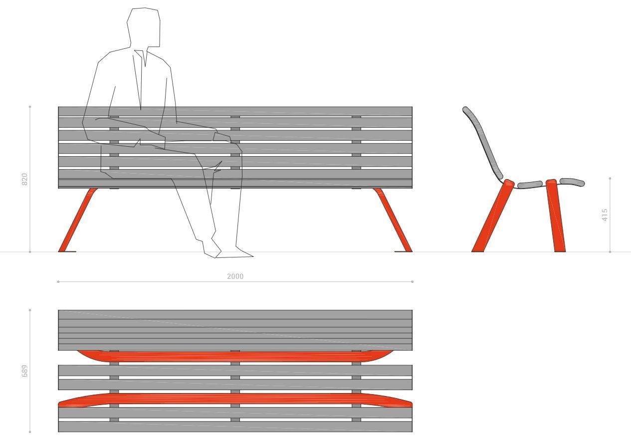 Оцинкованная стальная скамья со спинкой DIMCAR RECORD ARCH-00124450 - Вид №1