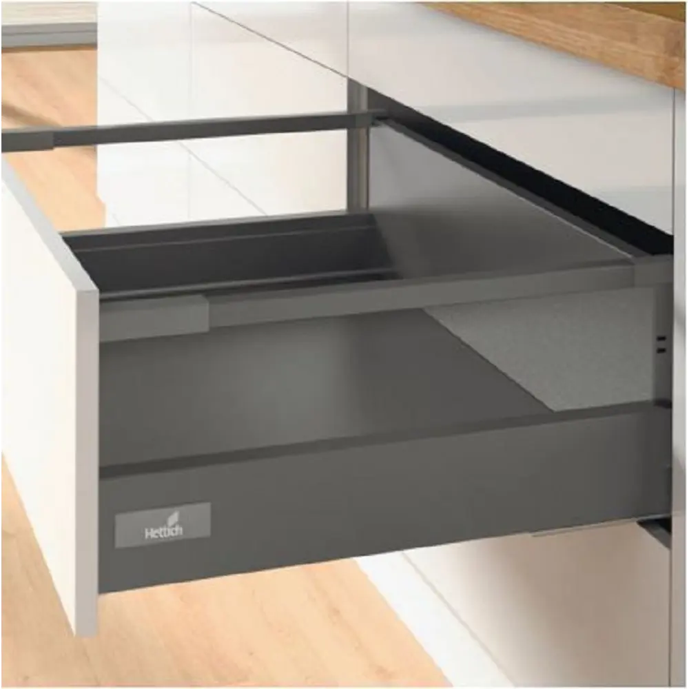 Комплект фурнитуры ящика Hettich InnoTech Atira Quadro 25 с доводчиком Silent System частичное выдвижение 420x176 мм с релингом антрацит