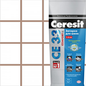 Затирка для узких швов CE 33 «Comfort», ширина шва 2-6 мм, 2 кг, сталь, цвет светло-коричневый CERESIT