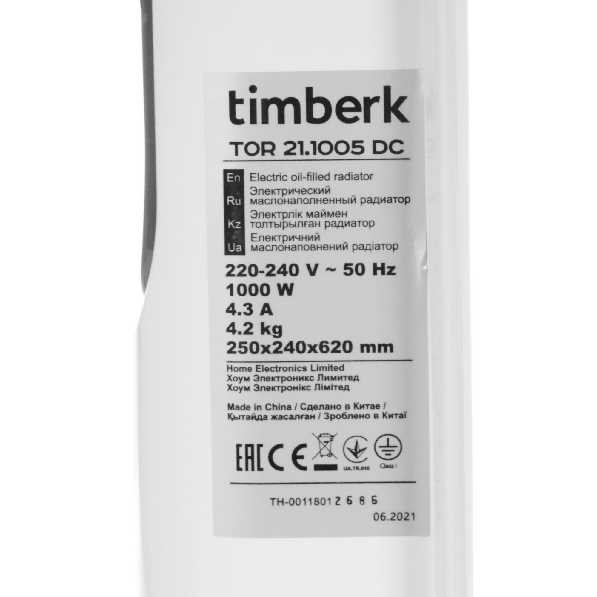 5336452 Масляный обогреватель Timberk TOR 21.1005 DC белый STDN-0018306 - Вид №4