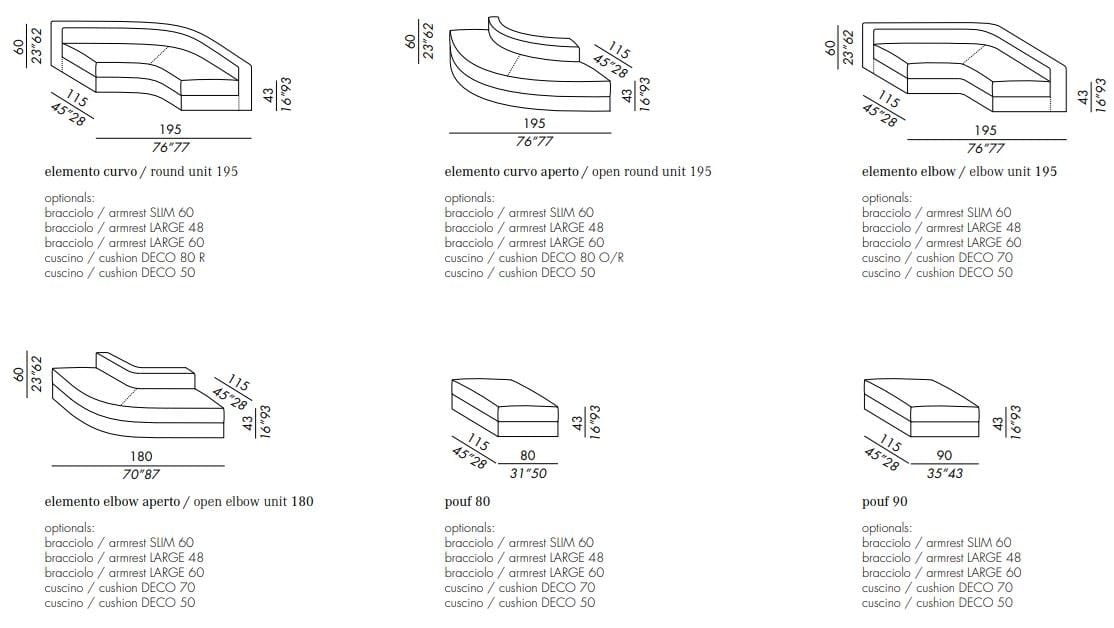 Ткань изогнутый съемный диван Meridiani Harold ARCH-00034371 - Вид №6