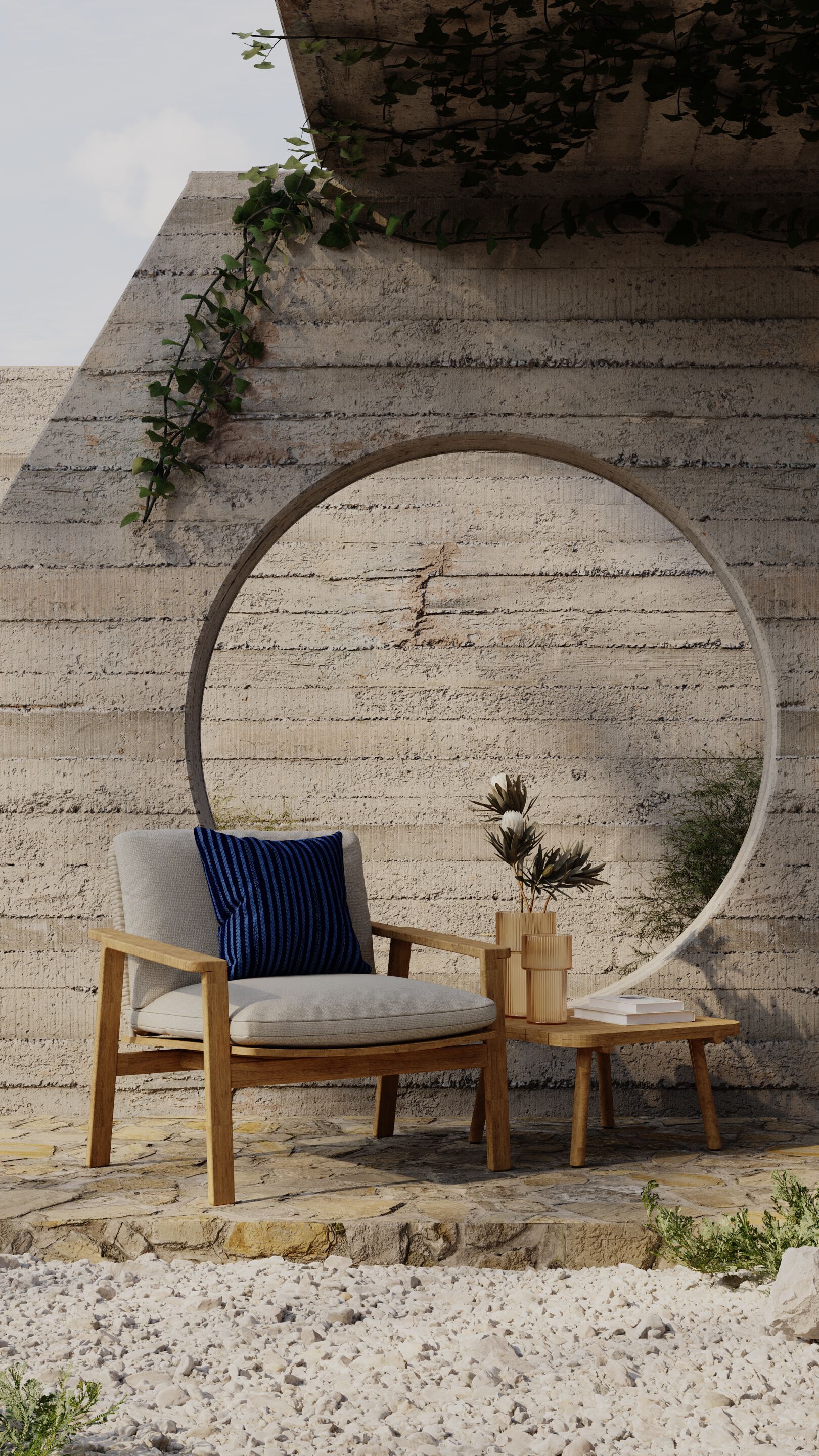 Садовое кресло из тикового дерева с подлокотниками YAAZ Denk ARCH-00026564 - Вид №1