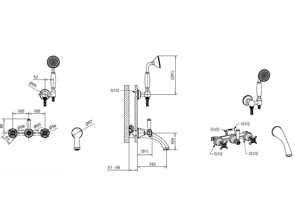 Набор для душа с 5 отверстиями из хромированной латуни Bugnatese PRINCETON ARCH-00044301 - Вид №2