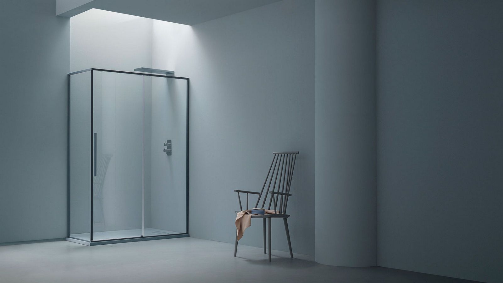 Угловая душевая кабина с раздвижной дверью и фиксированной стороной ARBLU проволока ARCH-00124778 - Вид №1