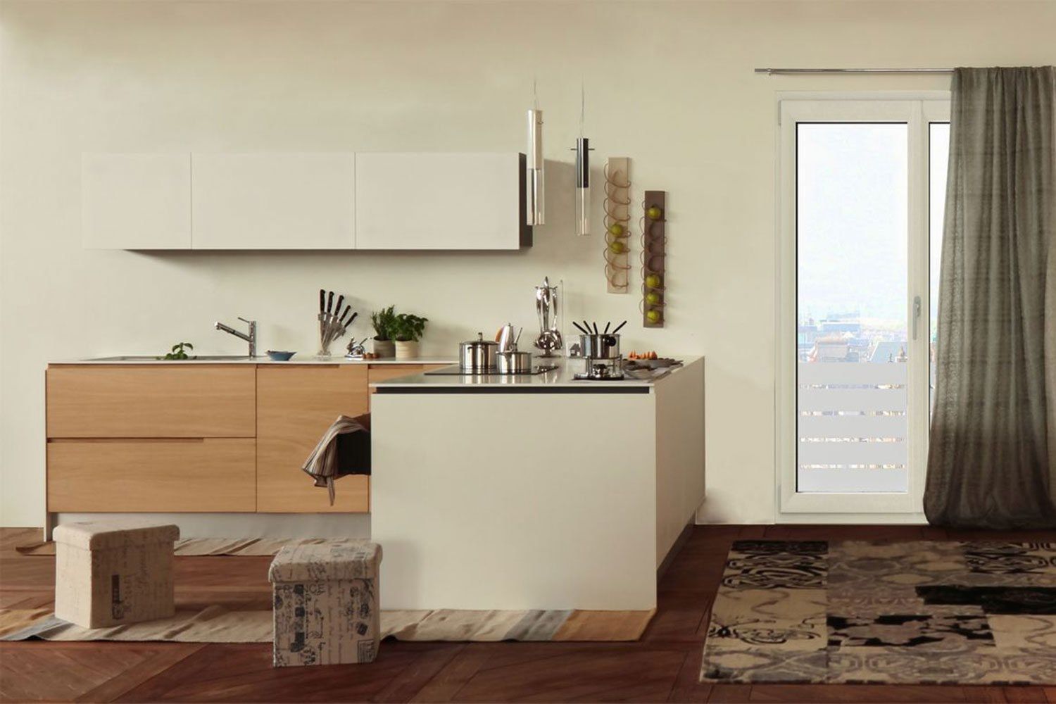 Деревянная кухня с полуостровом Deodara ущелье ARCH-00124659 - Вид №4